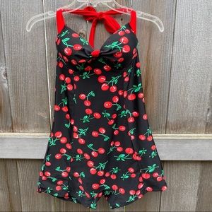 Retro Halter Cherry Print Swimsuit- Size XXL